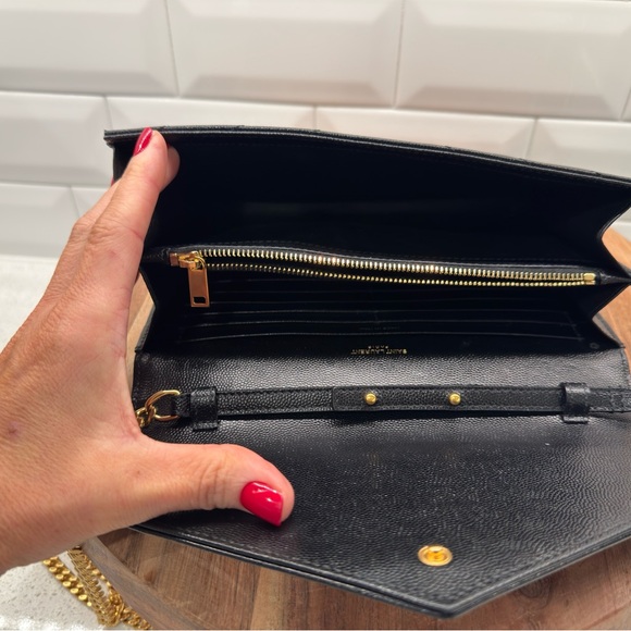 Yves Saint Laurent YSL Black Chevron Clutch with Gold Chain - Picture 9 of 11